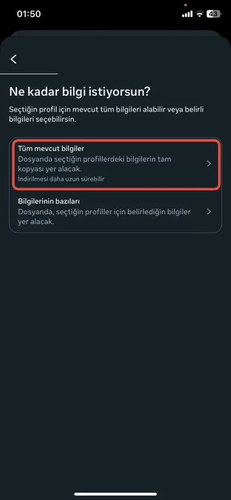 Instagram Veri İndirme Özelliğini Kullanma