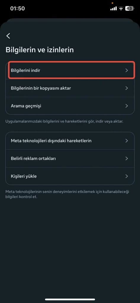 Instagram Veri İndirme Özelliğini Kullanma